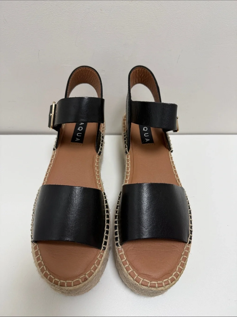 Aqua Rowan Platform Espadrille Sandals  Ankle Strap black sz 7.5